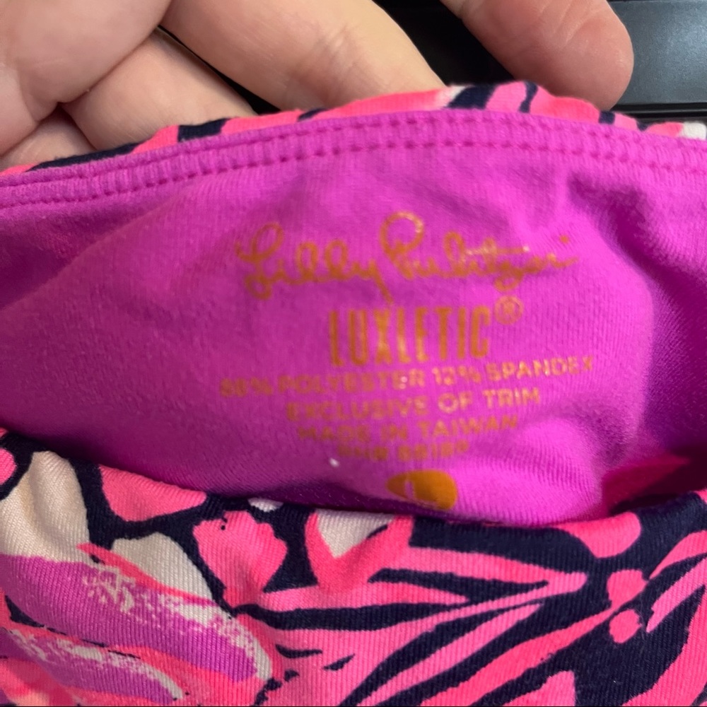 Lilly Pulitzer A Jungle In Here Cropped Luxletic Leggings Pink Navy Blue Large - Picture 8 of 11